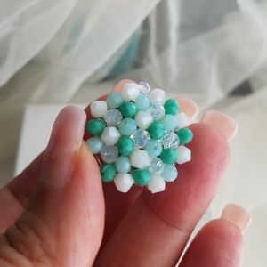 Swarovski Elements Mint Green & Alabaster White Flower Cluster Ring Handmade NWT